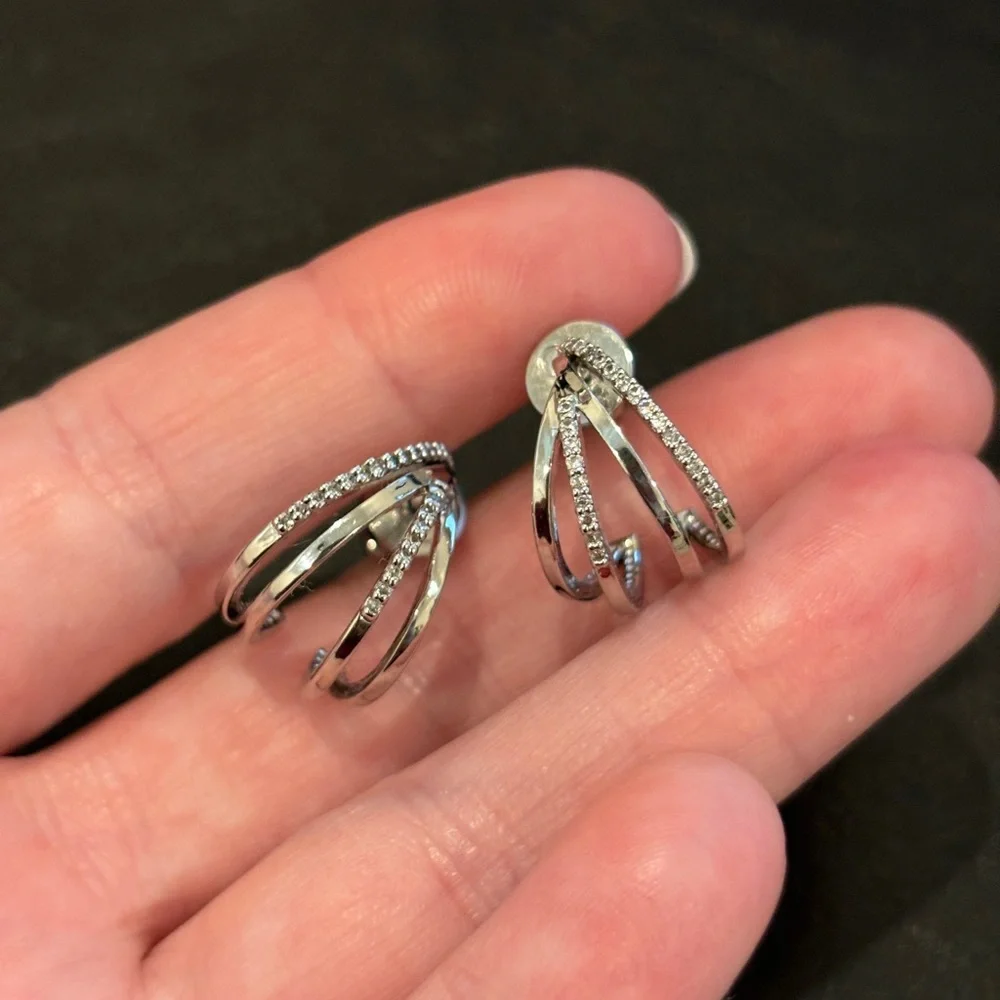 Olive & Piper Benji Silver Huggie Hoop Earrings Rhinestone